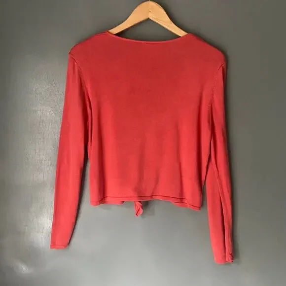 J. JILL Women's MED Salmon Pink Silk Blend Tie Front Cardigan Summer Lightweight - Picture 6 of 7